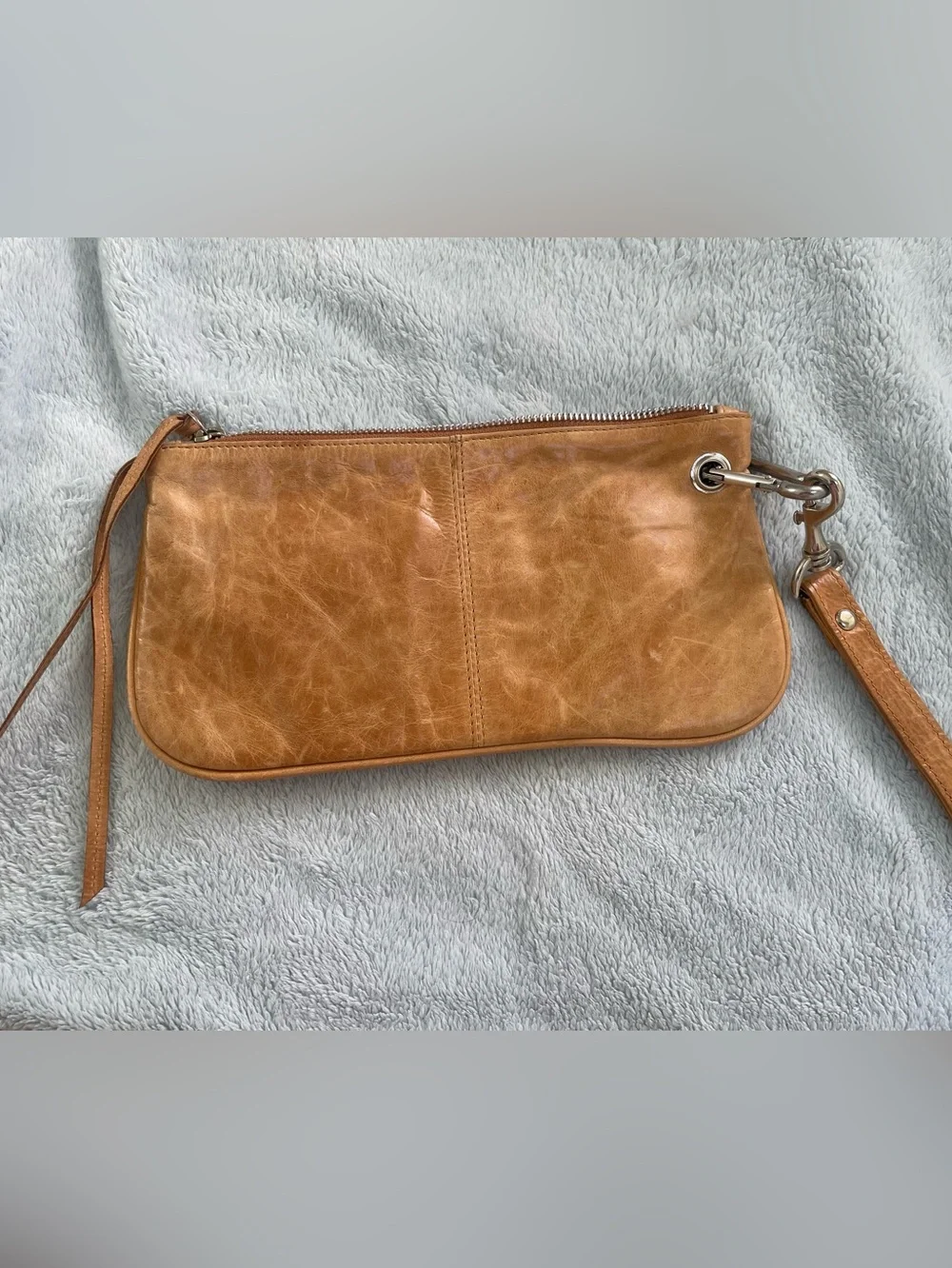 Latico Woven Leather Wristlet Clutch in Cognac Brown